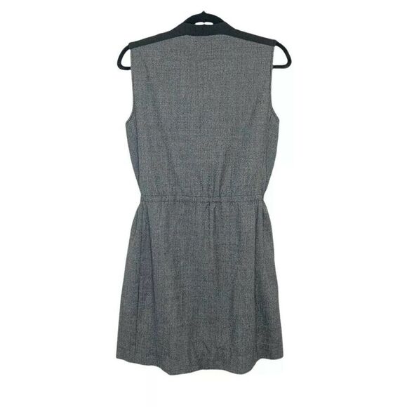 J. Crew Grey Black Sleeveless Button Down with Pockets Tie Waist Dress S Small - Picture 3 of 10